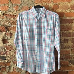 Peter Millar Blue and Pink Plaid Shirt